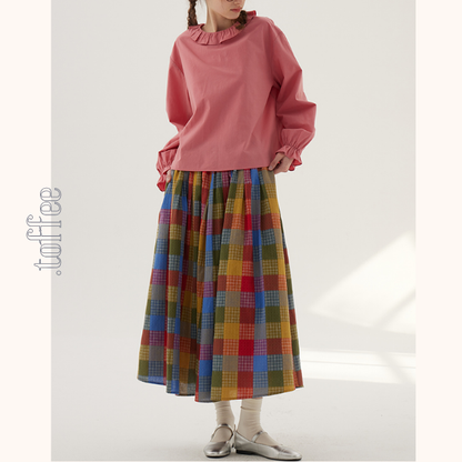 カラフルチェック柄ロングフレアスカート　《Z00786》