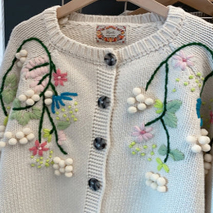 立体フラワー刺繍の上品ショートニットカーディガン《Z01209》