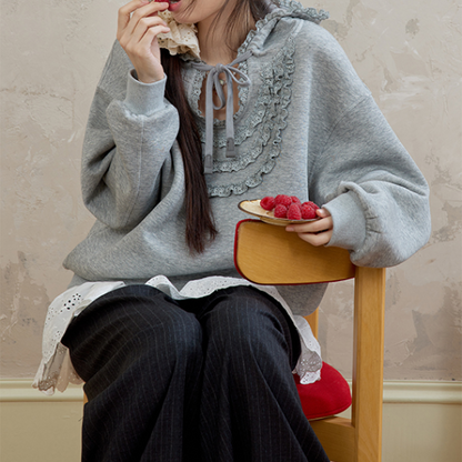 リボン＆レースUネックフーディー　《Z00762》