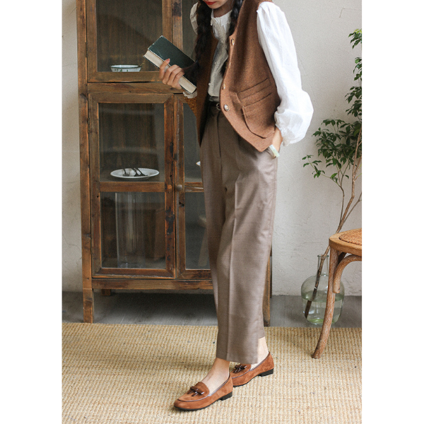 ハニーブラウンフラットレザーシューズ Z00148