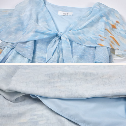 潮の音が聞こえる：シフォンプリントロングワンピース《Z00972》