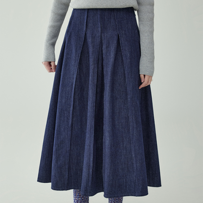 ポケット付きロングデニムプリーツスカート　《Z00732》