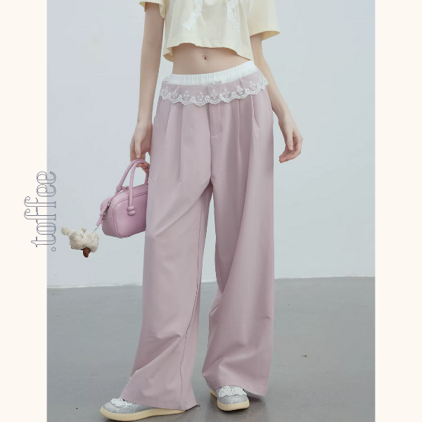 【2color】レースウェストワイドパンツ　Z00364