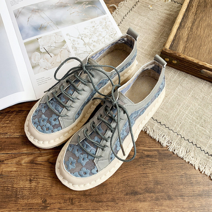 【２color】フラワーエンブロイダリーレトロシューズ　AU-131