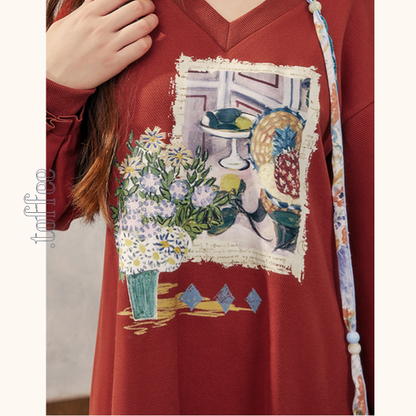 【2color】Vネックスウェットワンピース　《Z00683》