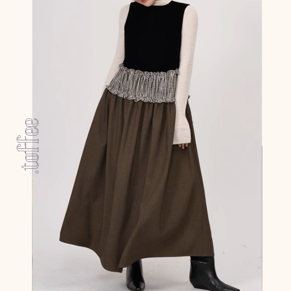 チェック柄切替ノースリーブAラインワンピース《Z00939》