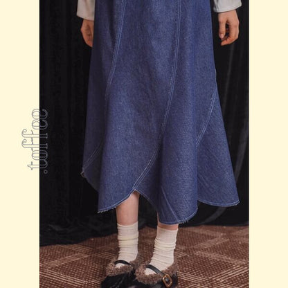 花びらが舞うレトロデニムスカート 《C0207》