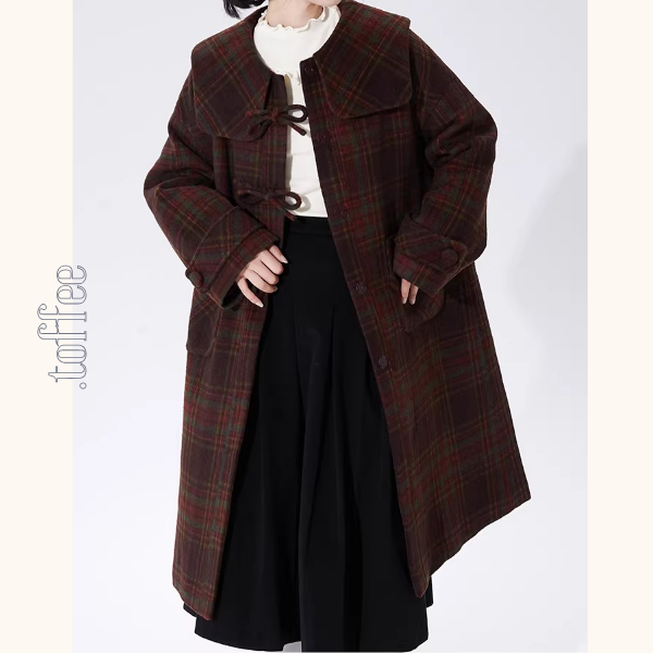 リボン留めタータンのAラインセーラーコート《Z01356》