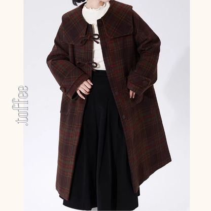 リボン留めタータンのAラインセーラーコート《Z01356》