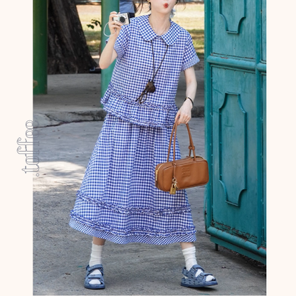 【2color】ギンガムチェック＆フリルセットアップ《Z01098》