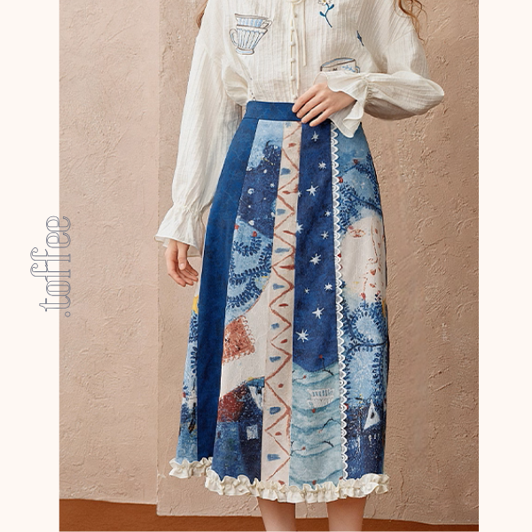 レトロプリント切替フレアスカート《Z01103》