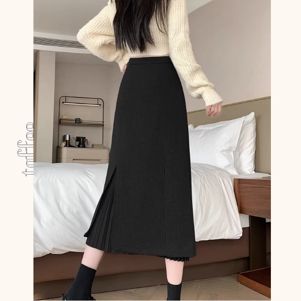 プリーツ重ねのミモレ丈ペンシルスカート《Z01338》