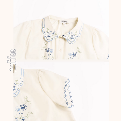 花柄刺繍が映えるレトロ可愛いセットアップ　《Z01117》