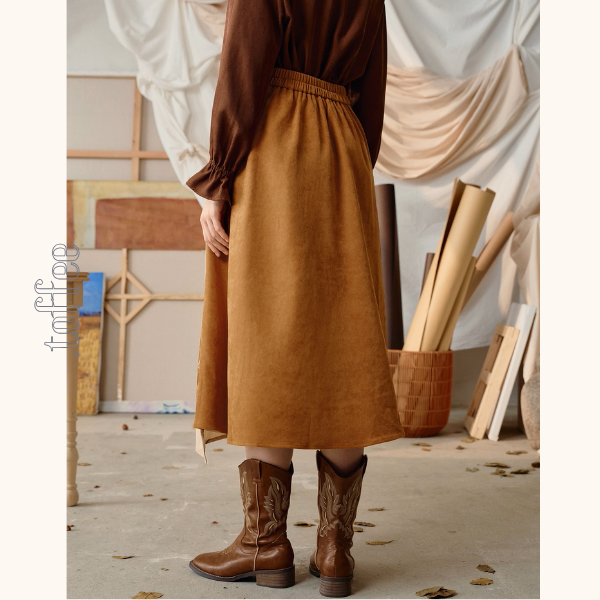 【2color】名画が踊る、切替アートプリントスカート《Z01123》