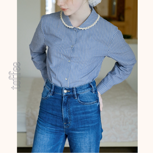 レースが語る午後の記憶ストライプシャツ《Z01177》