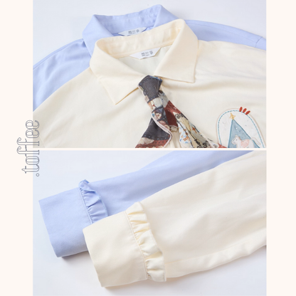 【2color】物語を結ぶリボンとアップリケのシャツ《Z01126》