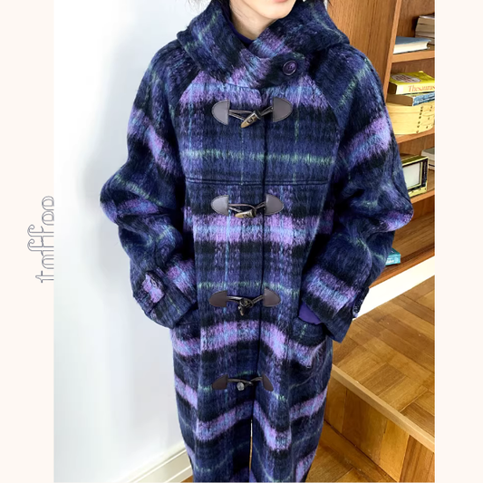パープルチェック×トグルのレトロロングコート《Z01237》