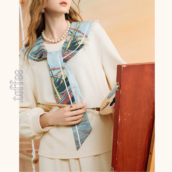 【2color】セーラーカラーと船の刺繍セットアップ《Z01133》