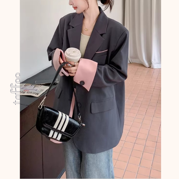 ピンク配色のカラーブロックスーツジャケット《Z01332》