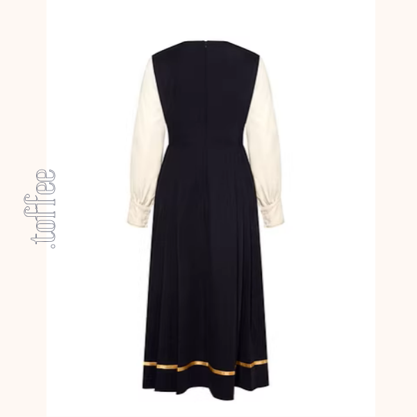 バイカラーと刺繍が映える上品プリーツワンピース《Z01207》