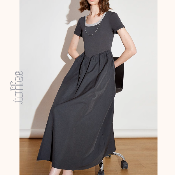 【2color】レイヤード風Uネックマキシワンピース《Z00923》