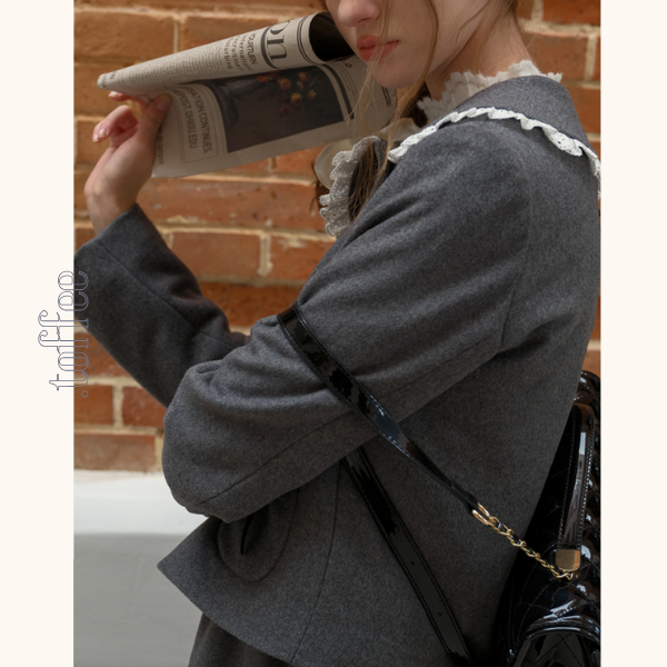 リボン＆レースジャケット＆Aラインミディ丈フレアスカートセットアップ　《Z00782》