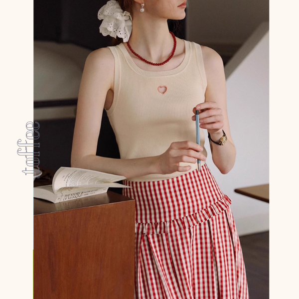 ギンガムチェックハイウエストフレアスカート《Z00882》