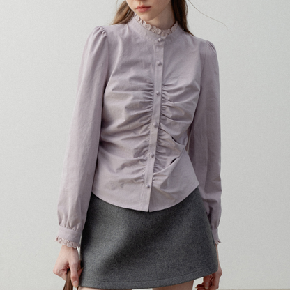 パール＆レースネックシャーリングロングスリーブシャツ　《Z00721》