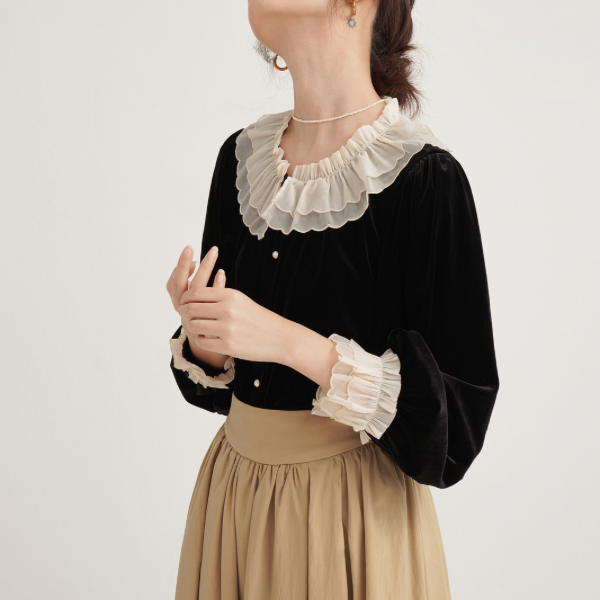 フレンチベルベットレースブラウスX-384