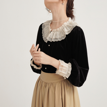 フレンチベルベットレースブラウスX-384