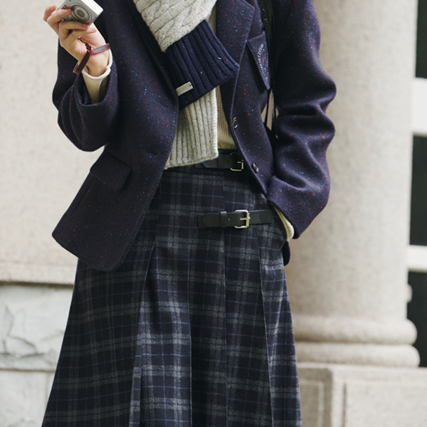 【2color】チェック柄ミモレ丈プリーツスカート　Z00565