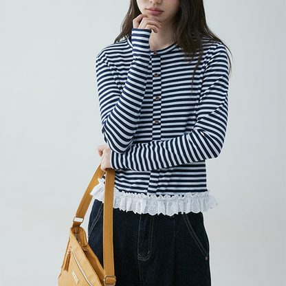 レースヘムストライプシャツ 《Z00635》