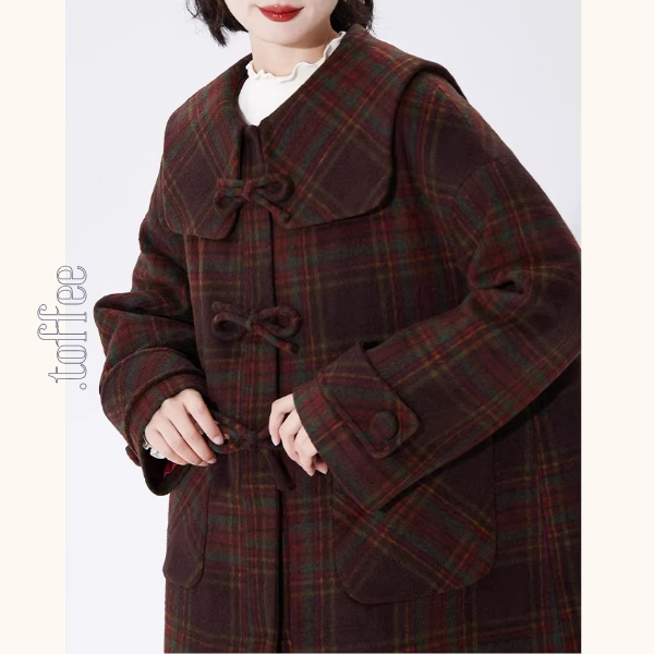 リボン留めタータンのAラインセーラーコート《Z01356》