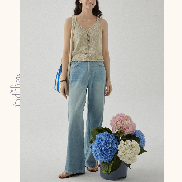 刺繍入りワイドデニムパンツ《Z01097》