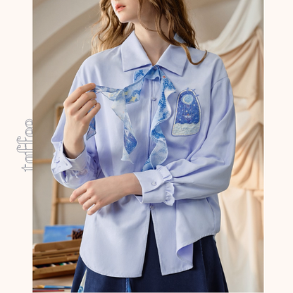 【2color】物語を結ぶリボンとアップリケのシャツ《Z01126》