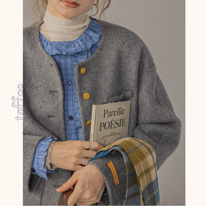 【3color】金のボタンが奏でるアートショートコート《Z01175》