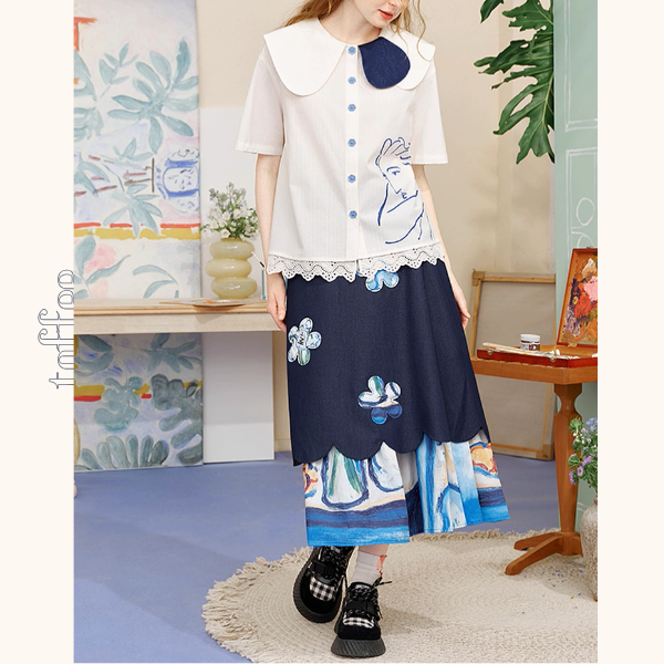 線画とレースが奏でる詩のシャツ《Z01138》