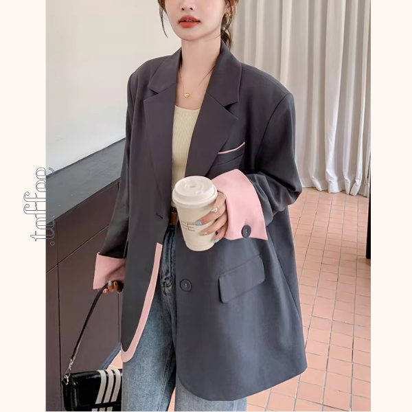 ピンク配色のカラーブロックスーツジャケット《Z01332》