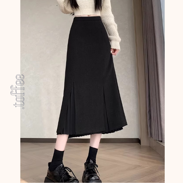 プリーツ重ねのミモレ丈ペンシルスカート《Z01338》