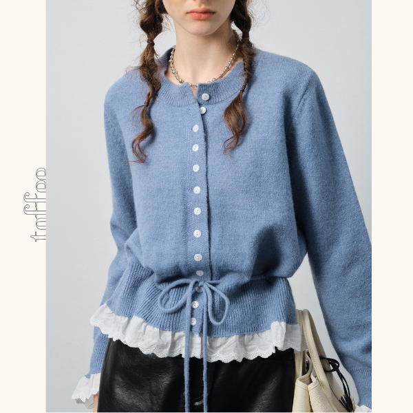 【2color】レース裾と蝶結びが可愛い＊ショートニットカーディガン《Z01189》