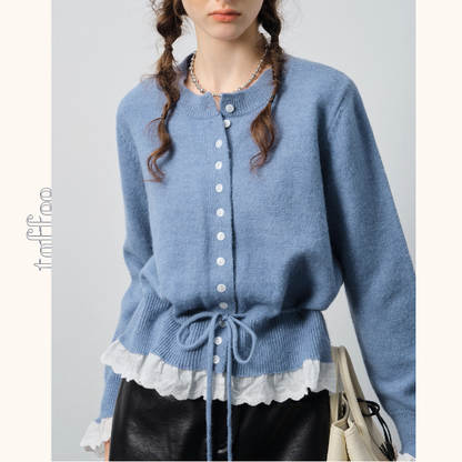 【2color】レース裾と蝶結びが可愛い＊ショートニットカーディガン《Z01189》