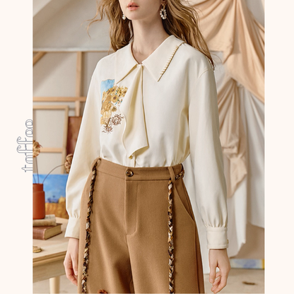 ひまわりの詩を纏うアップリケシャツ《Z01127》