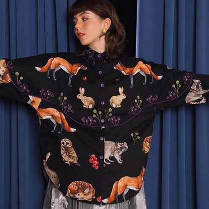 レトロアートが描く、夜の森のパーティーブラウス 《C0210》