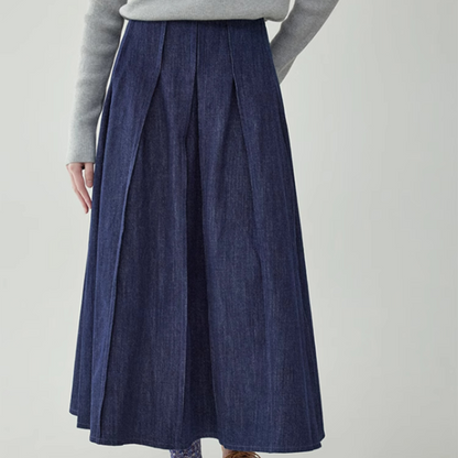 ポケット付きロングデニムプリーツスカート　《Z00732》