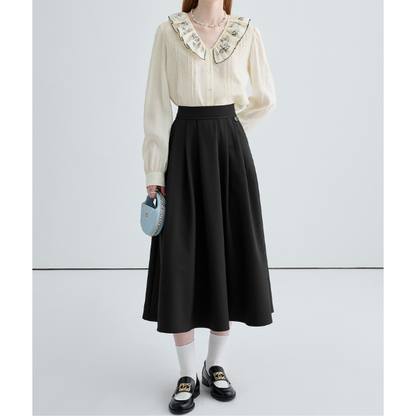 ハイウエストドレープAラインプリーツスカート Z00030