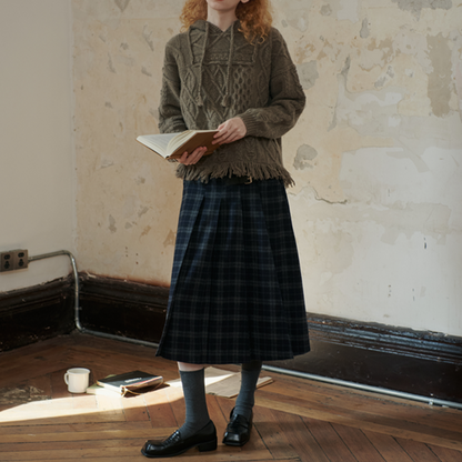 【2color】チェック柄ミモレ丈プリーツスカート　Z00565