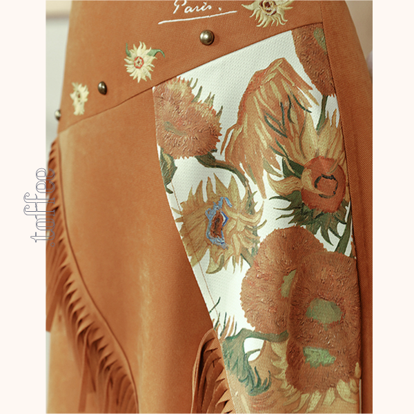 【2color】フリンジ付きアアシンメトリーロングスカート   《Z00664》