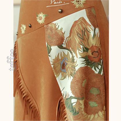 【2color】フリンジ付きアアシンメトリーロングスカート   《Z00664》