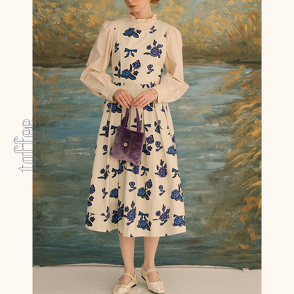 リボン＆ローズプリントワンピース Z00630