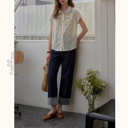 花柄刺繍が映えるレトロ可愛いセットアップ　《Z01117》